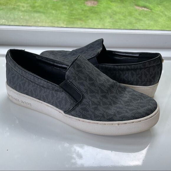 MICHAEL MICHAEL KORS Keaton Logo Slip-On Sneakers, Black Coated Canvas sz 7.5M - Picture 1 of 10